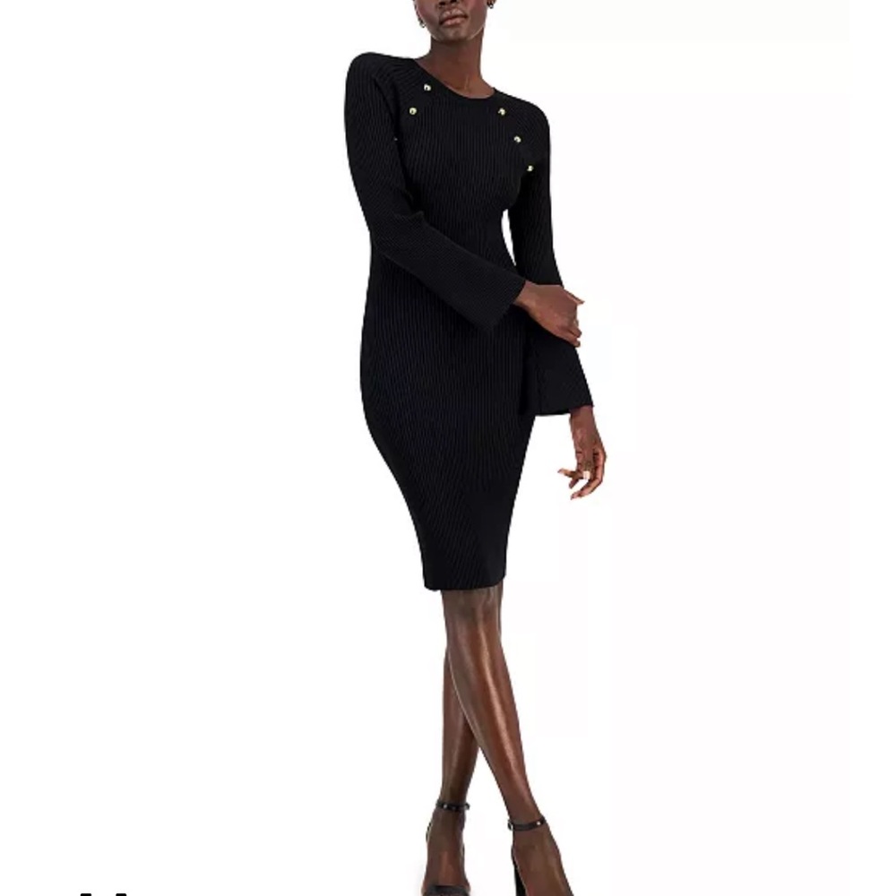 INC Black Stretch Knit Midi Sweater Dress NWT